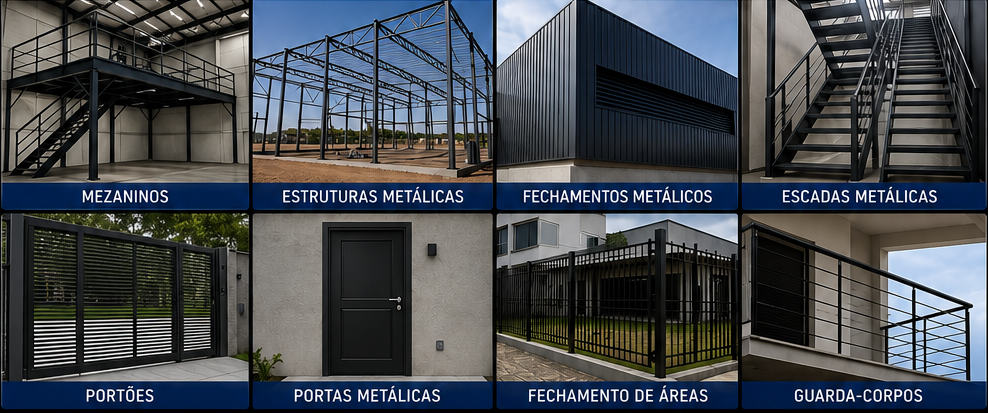 Mezaninos, estruturas, fechamentos, escadas, portões, portas, gradis e guarda-corpos da Hoggum Steel